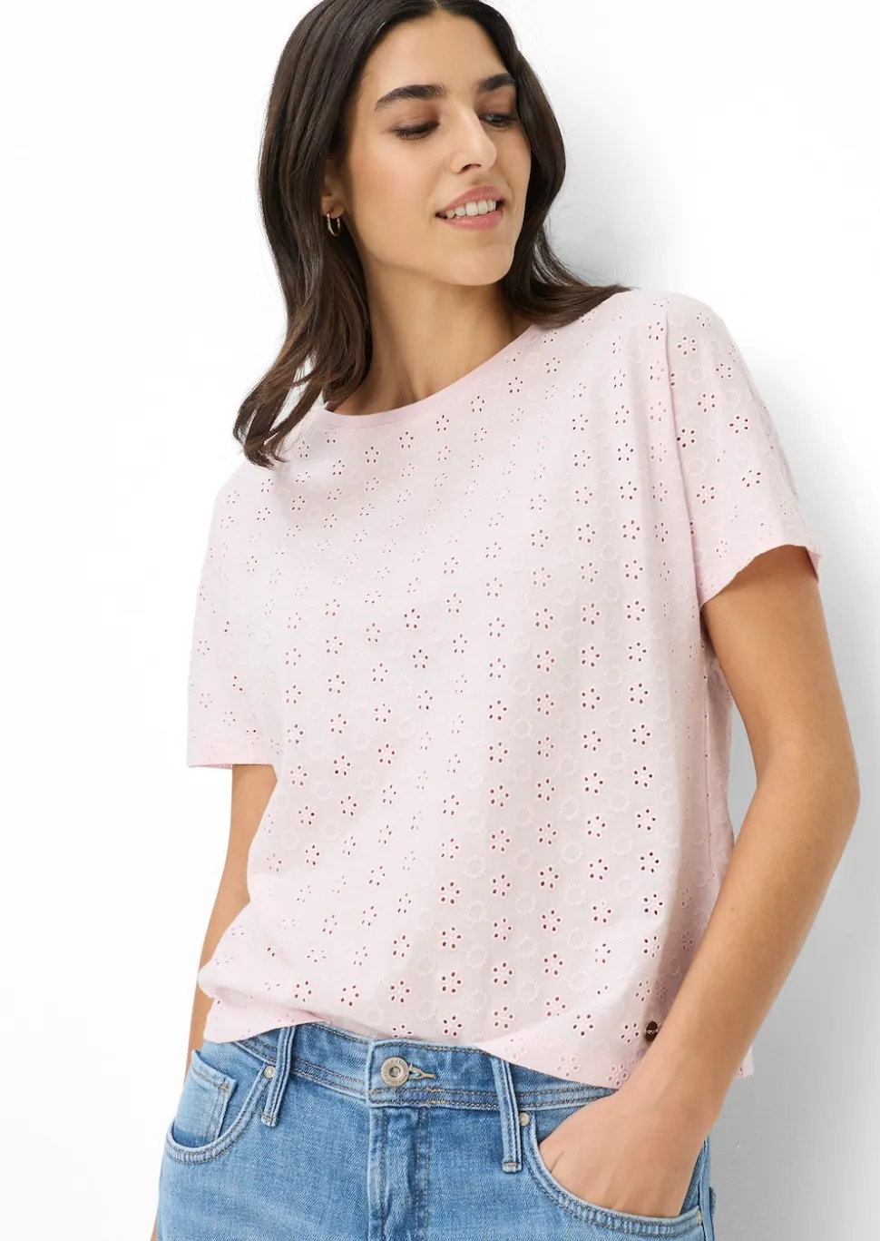 T-shirt en pur coton avec broderie ajourée