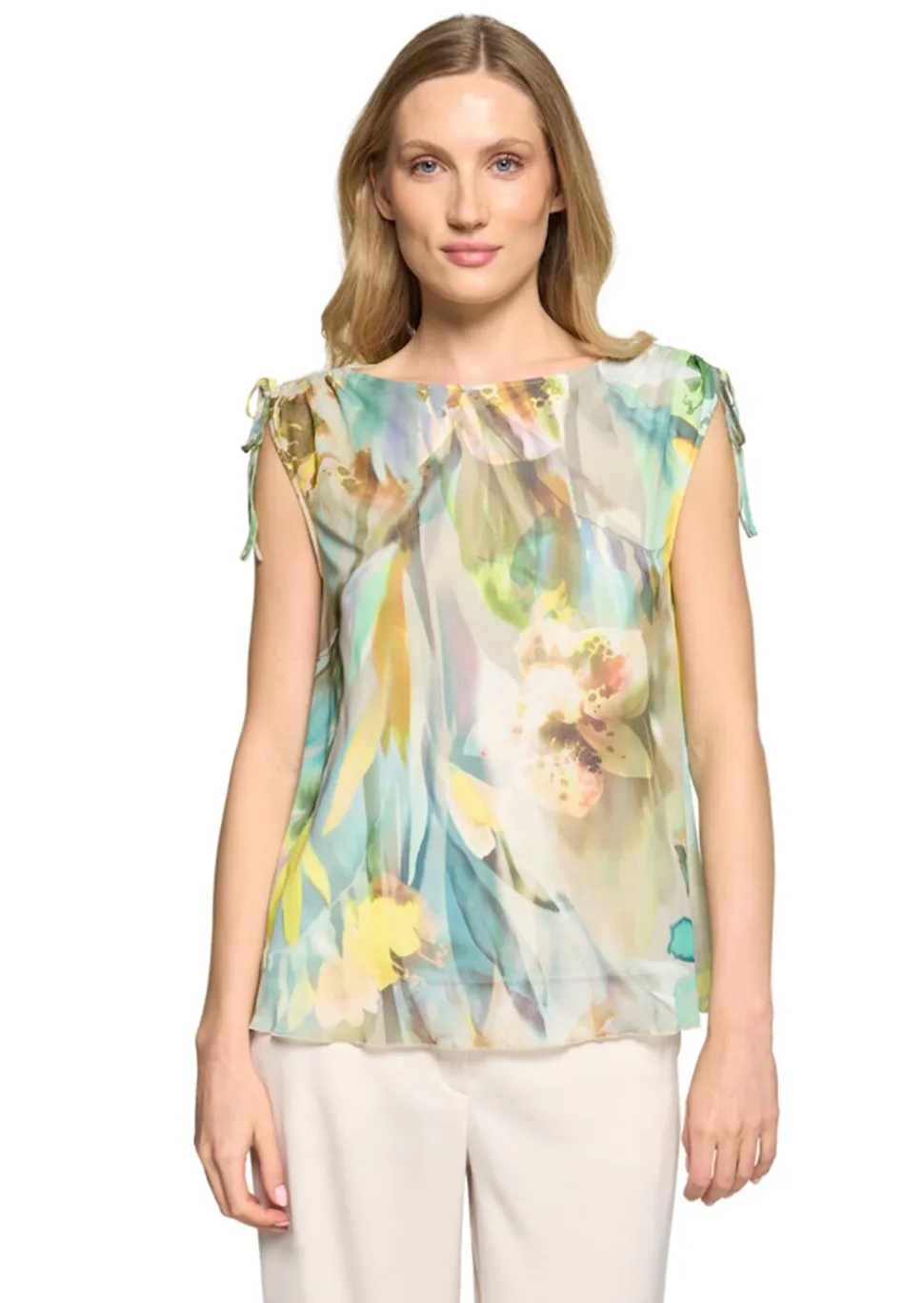 T-shirt en étoffe filet avec couture froncée aux épaules