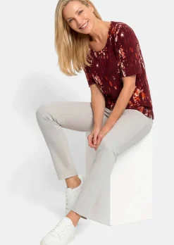 T-shirt en viscose avec fleurs et rayures longitudinales