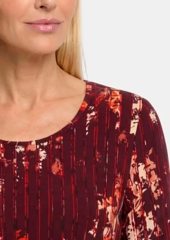 T-shirt en viscose avec fleurs et rayures longitudinales