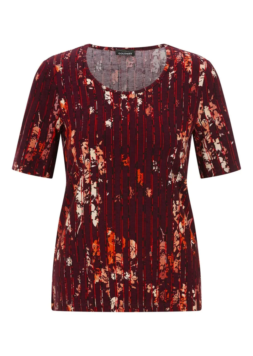 T-shirt en viscose avec fleurs et rayures longitudinales