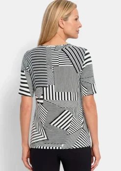 T-shirt en viscose avec impression de rayures abstraites