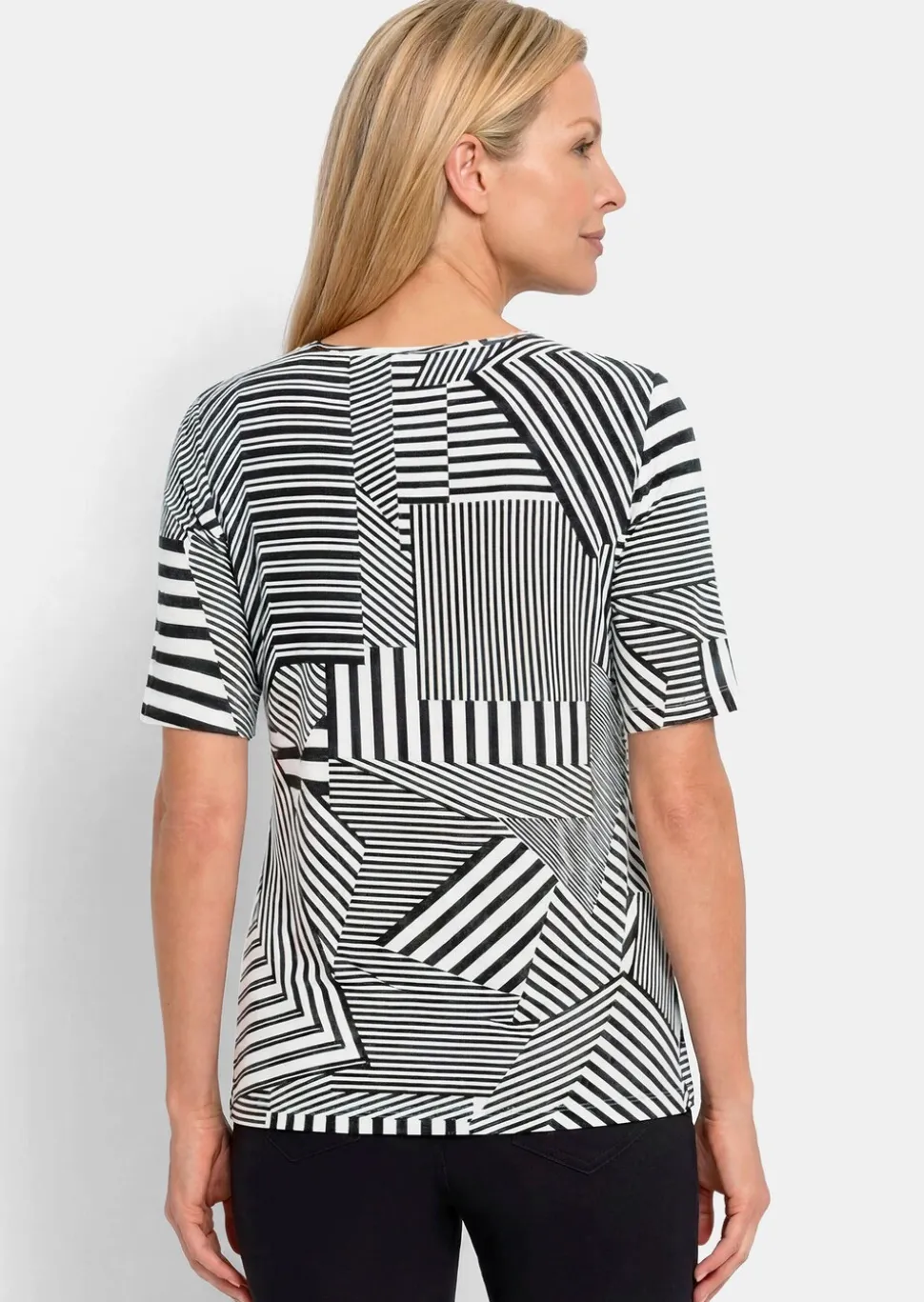 T-shirt en viscose avec impression de rayures abstraites