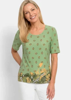 T-shirt en viscose avec un imprimé de fleurs et de feuilles