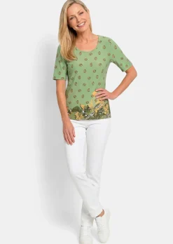 T-shirt en viscose avec un imprimé de fleurs et de feuilles