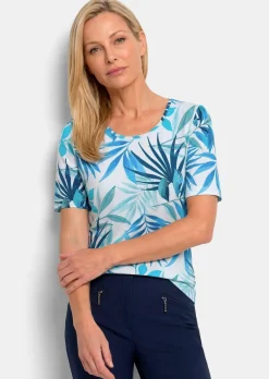 T-shirt en viscose avec un imprimé estival à feuilles