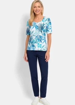 T-shirt en viscose avec un imprimé estival à feuilles