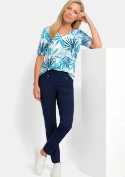 T-shirt en viscose avec un imprimé estival à feuilles