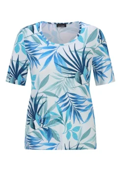 T-shirt en viscose avec un imprimé estival à feuilles