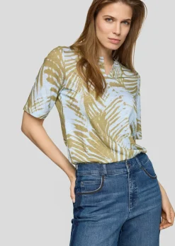 T-shirt flammée avec imprimé de feuilles