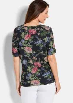 T-shirt floral en jersey avec fronces