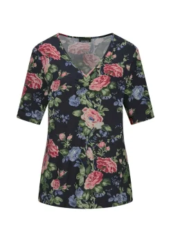 T-shirt floral en jersey avec fronces