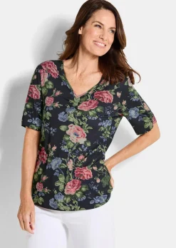 T-shirt floral en jersey avec fronces