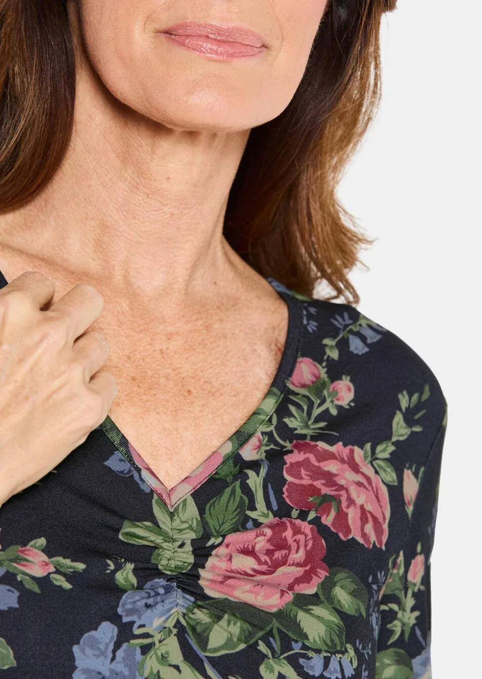 T-shirt floral en jersey avec fronces