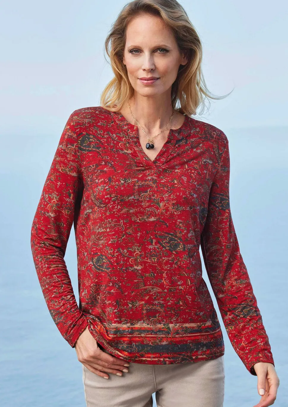 T-shirt à manches longues avec motif cachemire