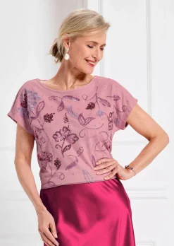 T-shirt raffiné en étoffe filet pailletée