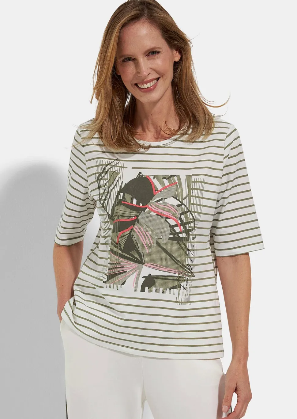 T-shirt rayé avec imprimé graphique sur le devant