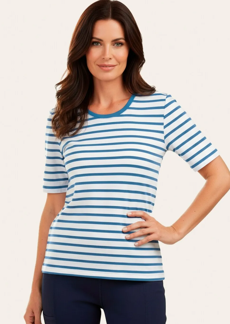 T-shirt rayé à manches coudes