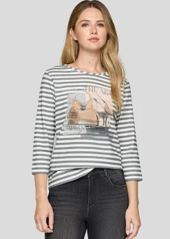T-shirt à rayures avec imprimé scintillant devant