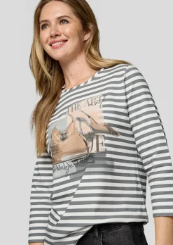 T-shirt à rayures avec imprimé scintillant devant