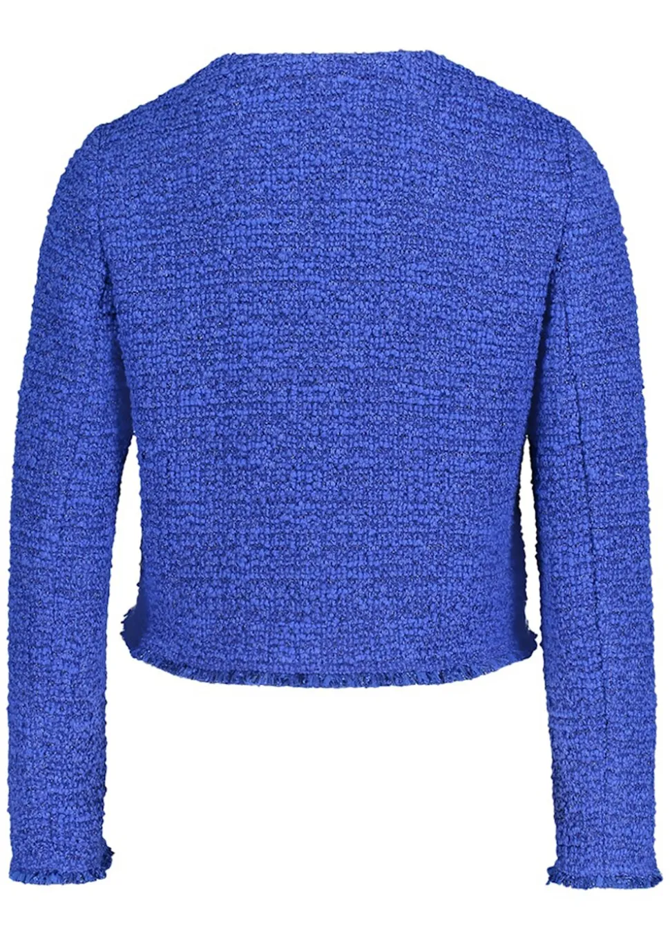 Veste en bouclette avec fils brillants et finitions effilochées
