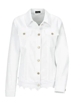 Veste en jean ornée d'une bordure florale