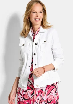 Veste en jean ornée d'une bordure florale