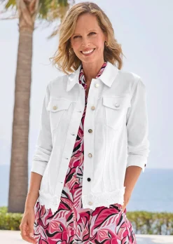 Veste en jean ornée d'une bordure florale
