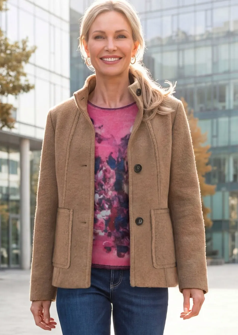 Veste en laine mélangée à col droit