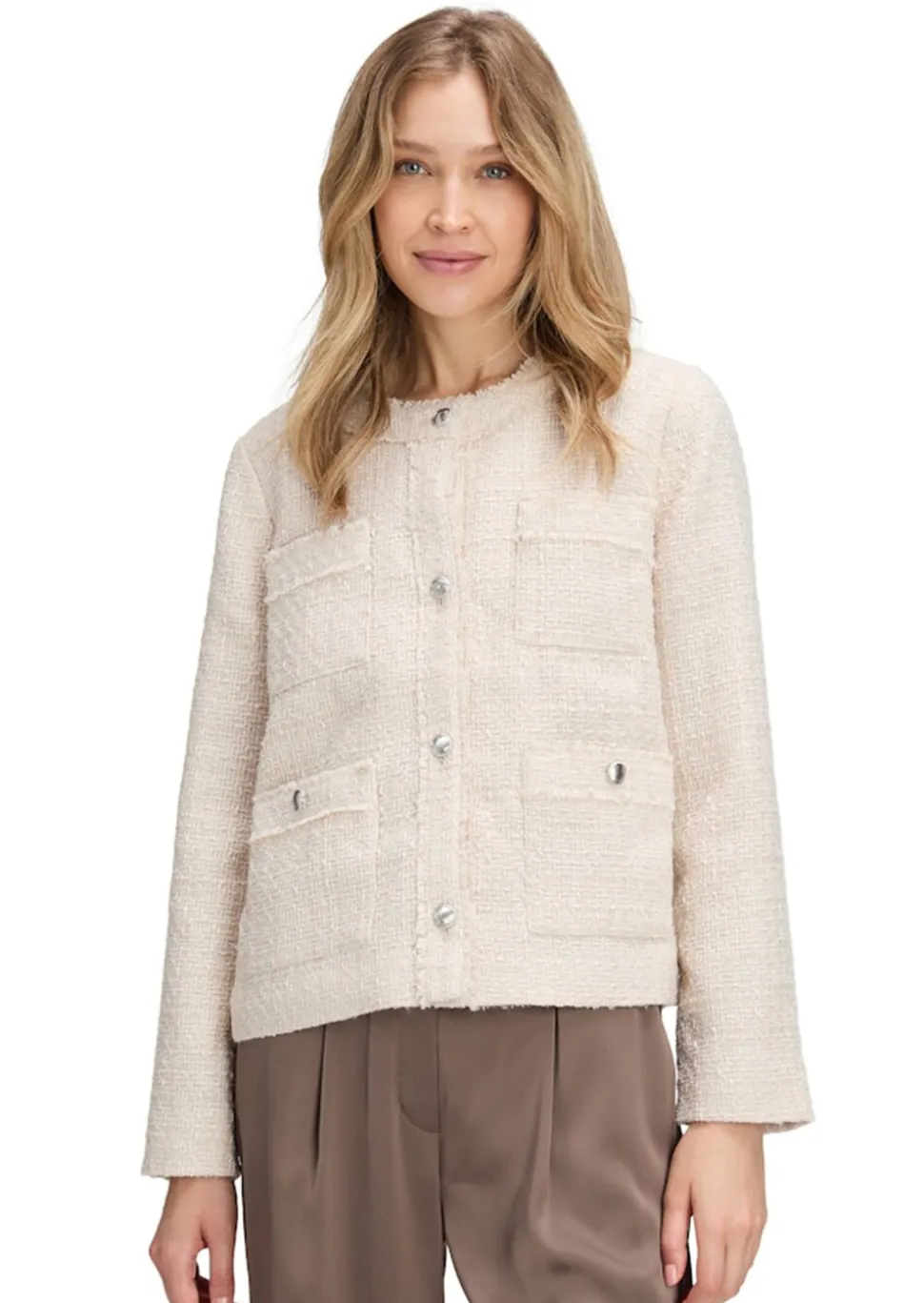 Veste noble en bouclette avec finitions frangées